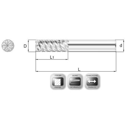 8 x 22 mm, Keményfém maró, 45°-os hornyokkal, MD45, 64 mm teljes hossz, 8 mm szár átmérő
